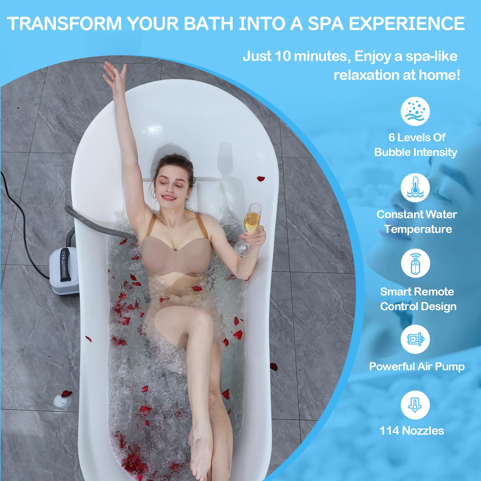 PRISMLOFT - New Upgraded Electric Bubble Spa Massager Bathtub Mat